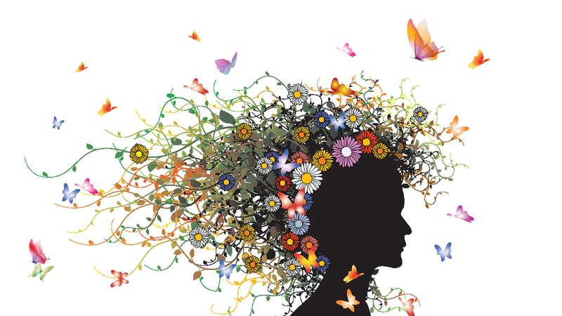 Silhouette of Woman with Flowers — Black, Serene