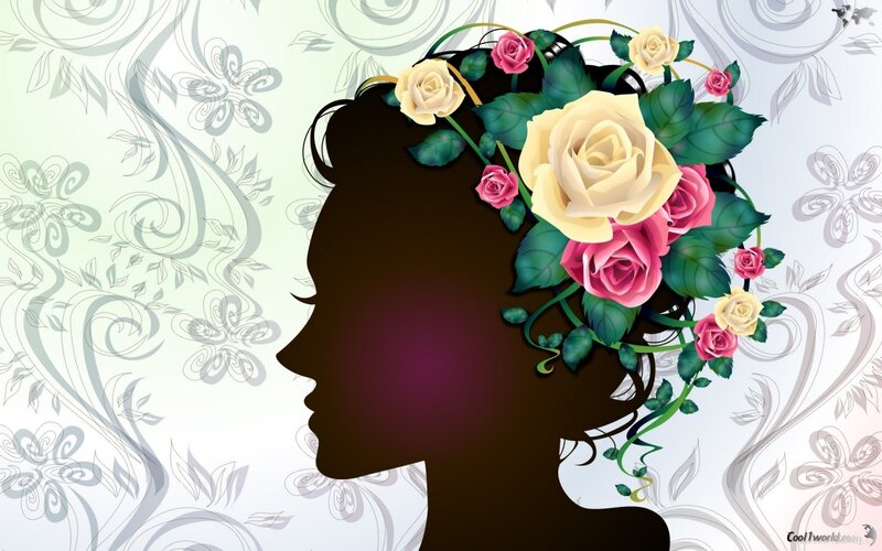 Silhouette of Woman with Flowers — Black