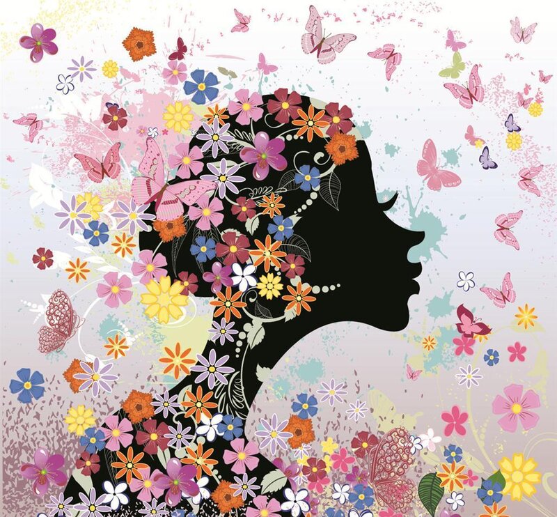 Silhouette of Woman with Flowers — Black, Whimsical