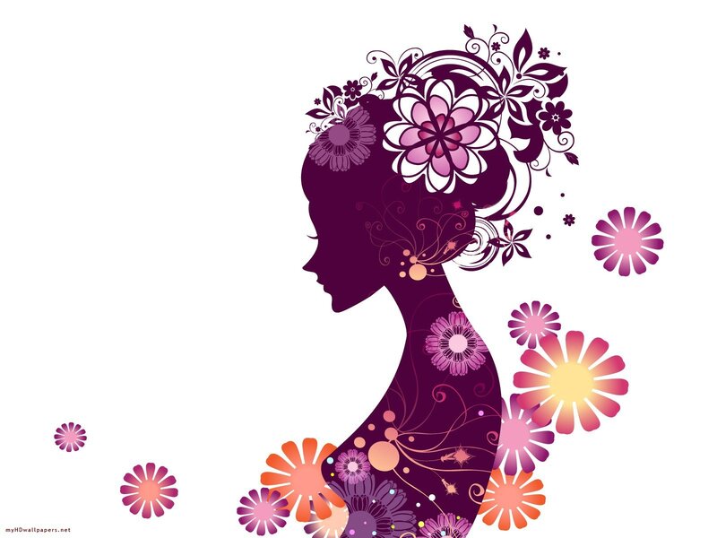 Silhouette of Woman with Flowers — Purple