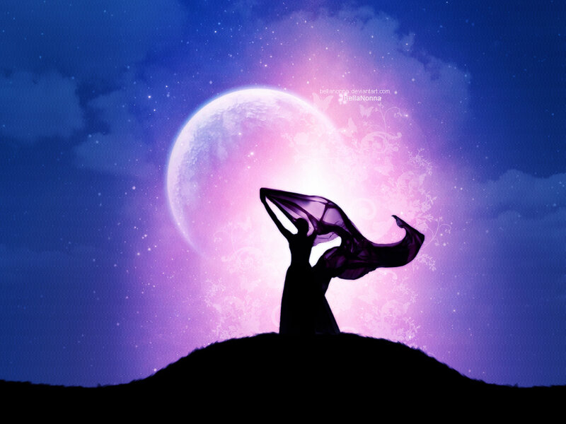 Silhouette of Woman with Scarf — Purple, Serene