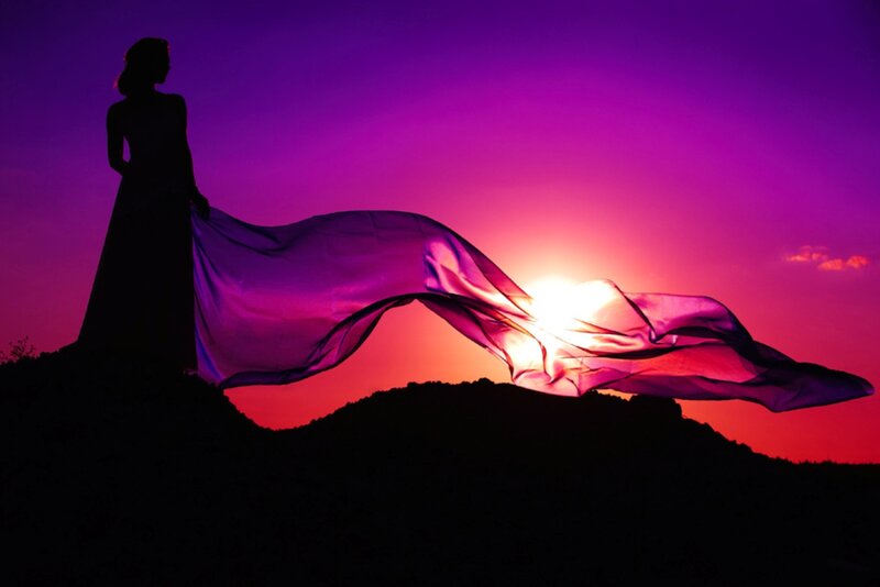Silhouette of Woman with Scarf — Purple
