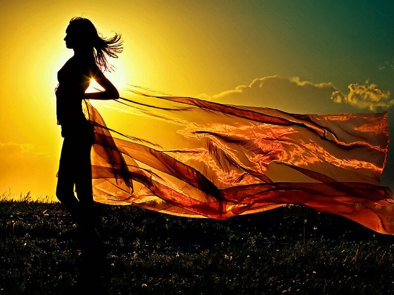 Silhouette of Woman with Scarf — Yellow