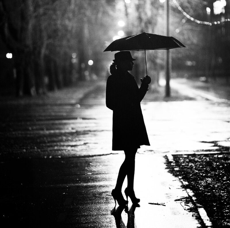 Silhouette of Woman with Umbrella — Black, Dramatic