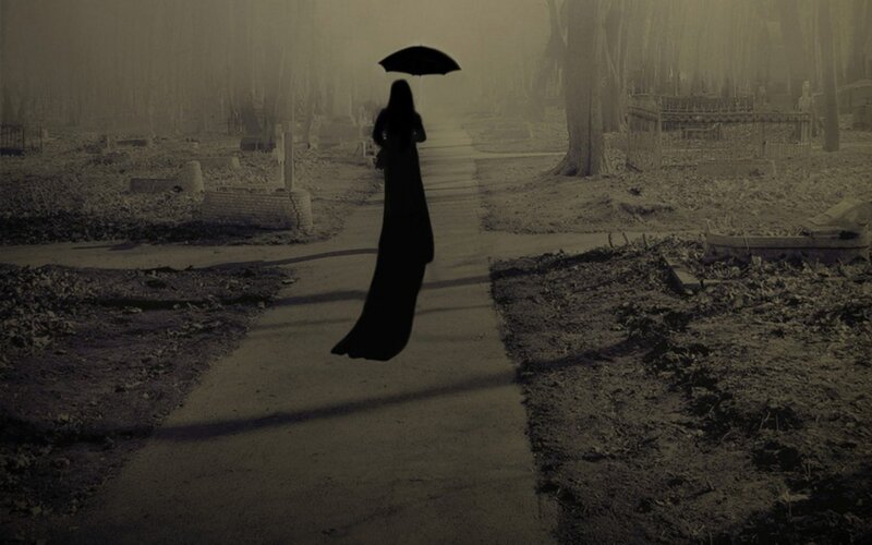 Silhouette of Woman with Umbrella — Black