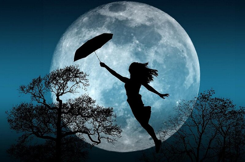 Silhouette of Woman with Umbrella — Blue, Dreamy