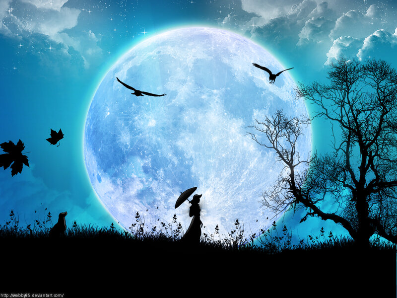 Silhouette of Woman with Umbrella — Blue, Serene