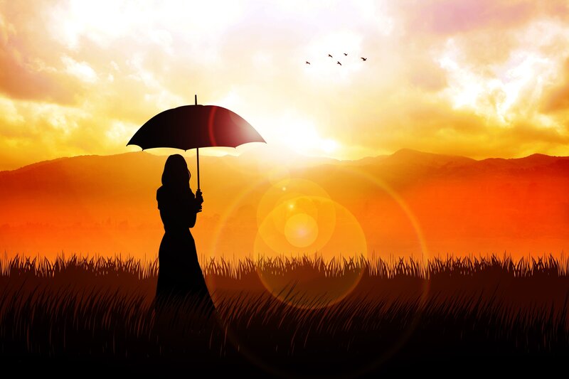 Silhouette of Woman with Umbrella — Orange, Serene