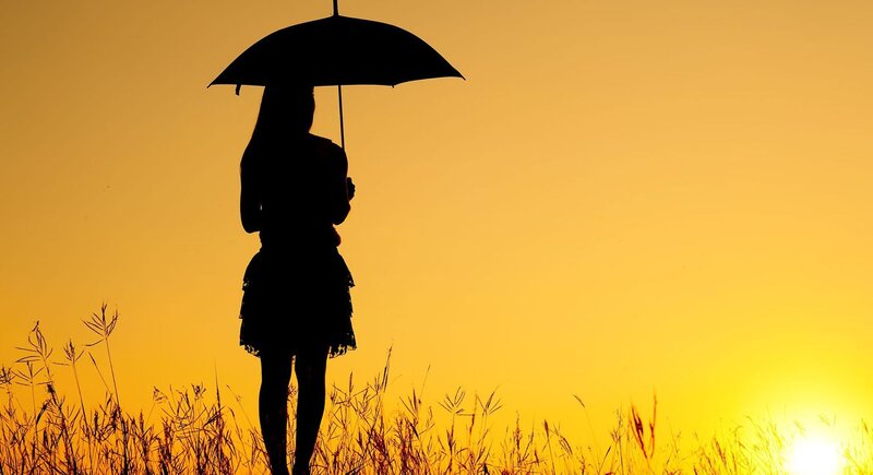Silhouette of Woman with Umbrella — Yellow, Serene