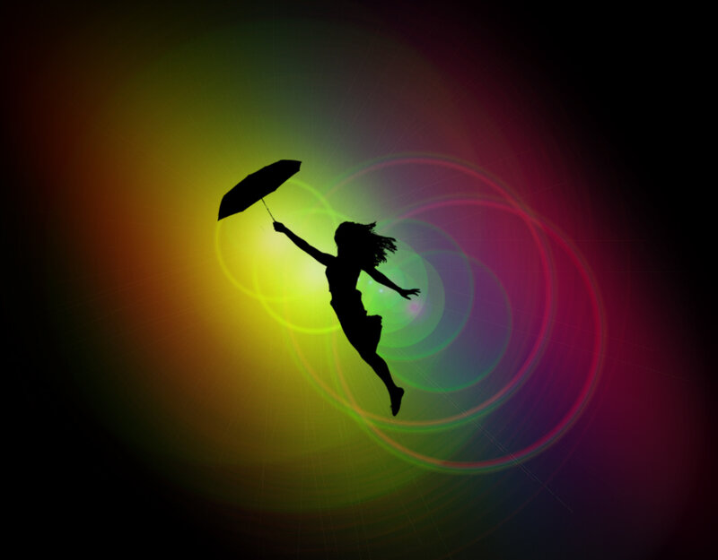 Silhouette of Woman with Umbrella — Yellow