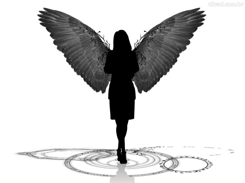 Silhouette of Woman with Wings — Black, Dramatic, Digital Art