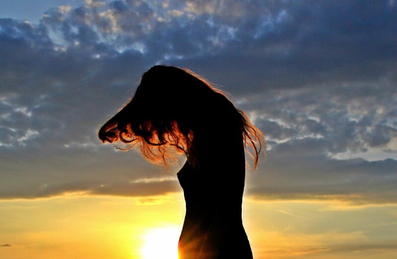 Silhouette of Woman — Yellow, Dramatic, Sunset