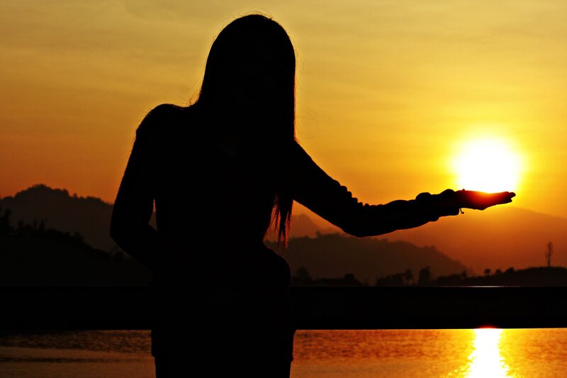 Silhouette of Woman — Yellow, Serene, Sunset