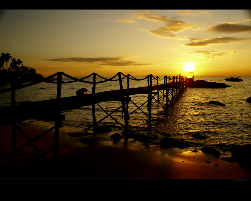 Silhouette of Wooden Pier — Gold, Serene