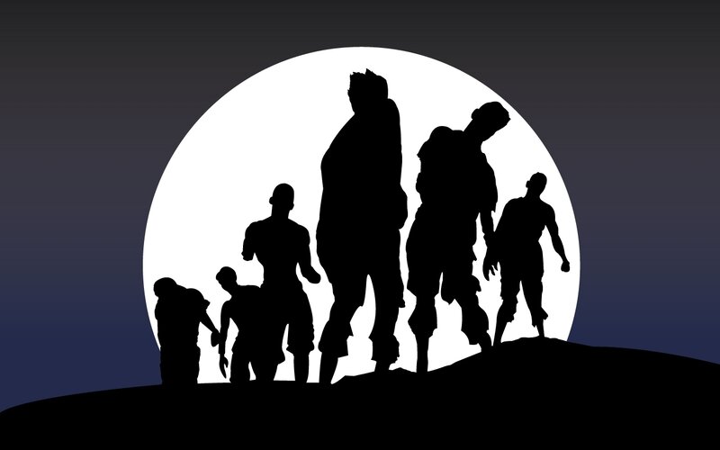 silhouette of zombies at night
