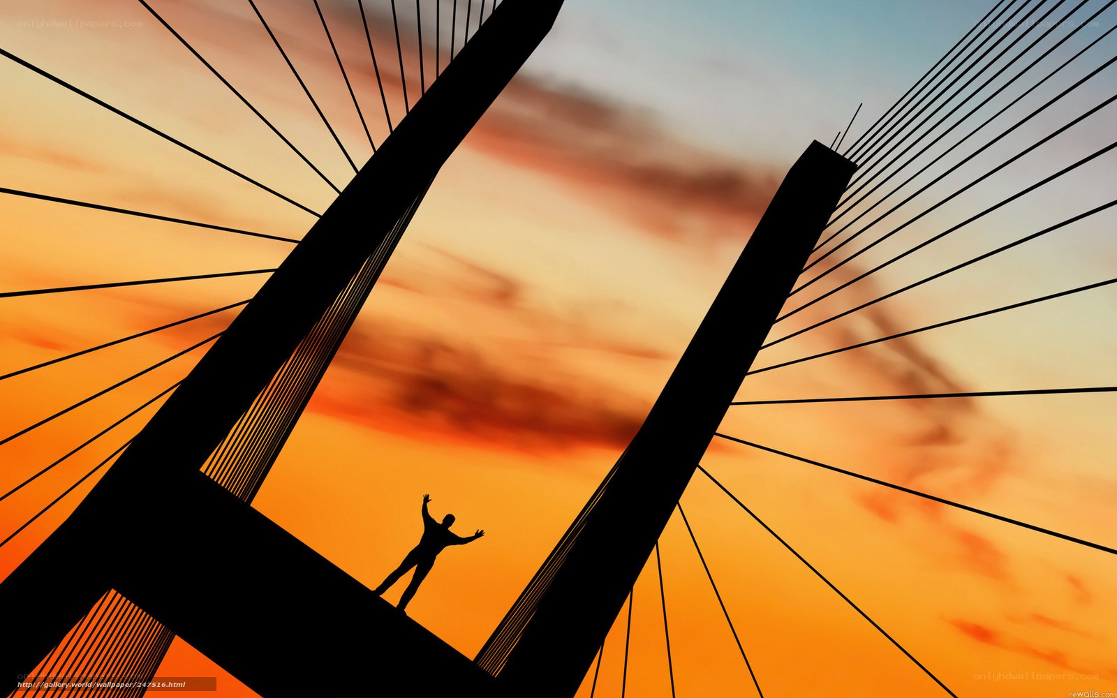Silhouette on a cable-stayed bridge