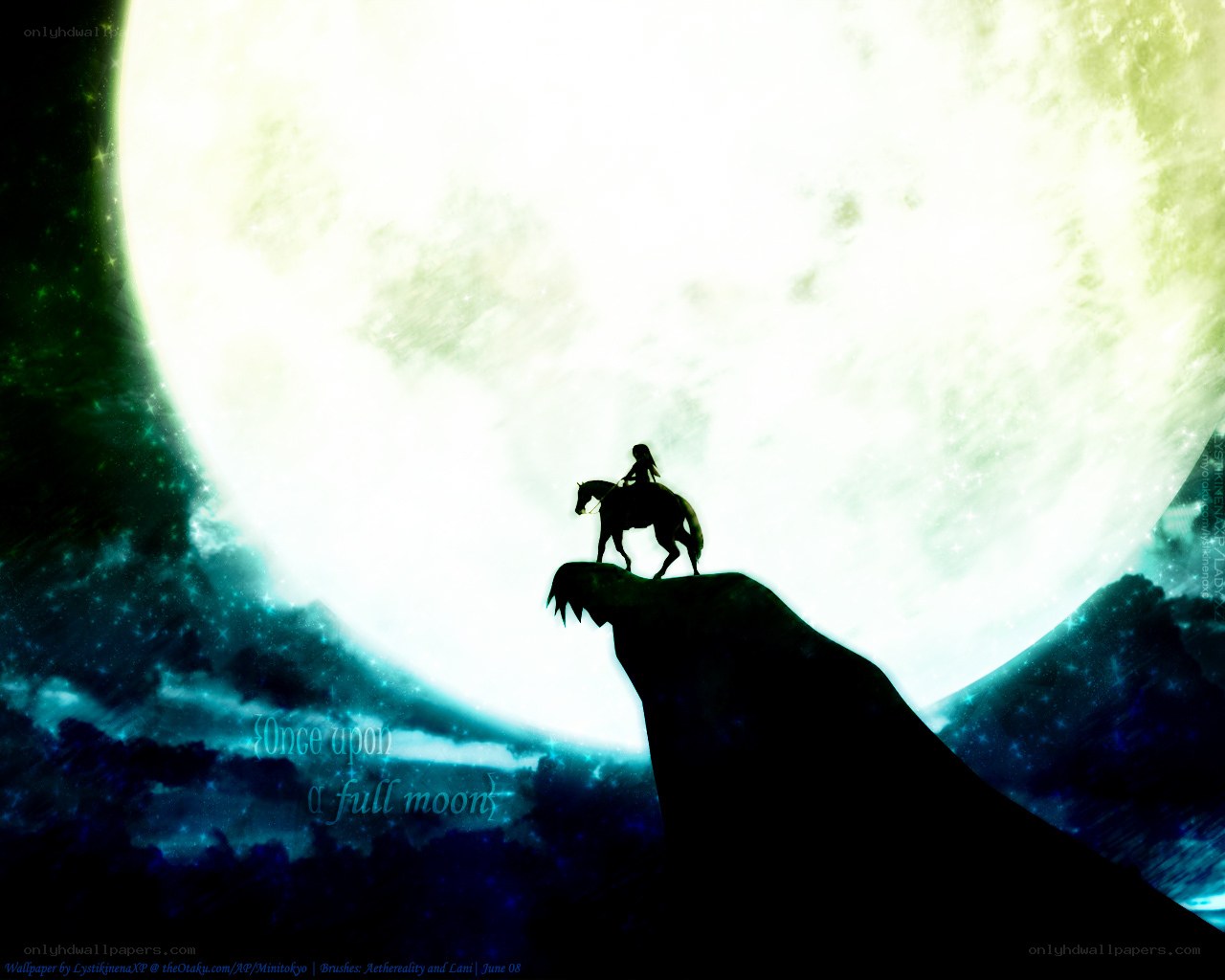 silhouette on a cliff at full moon