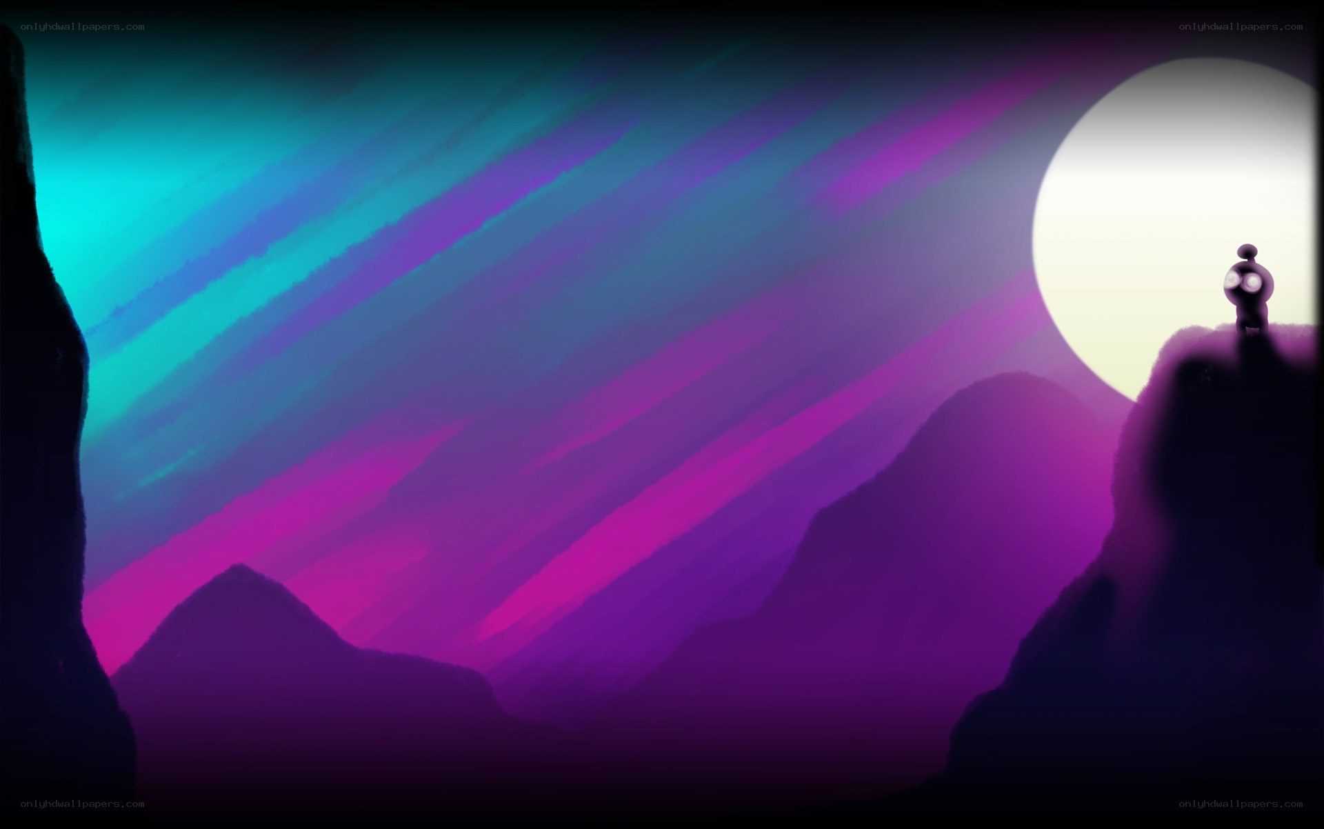 silhouette on a cliff at night