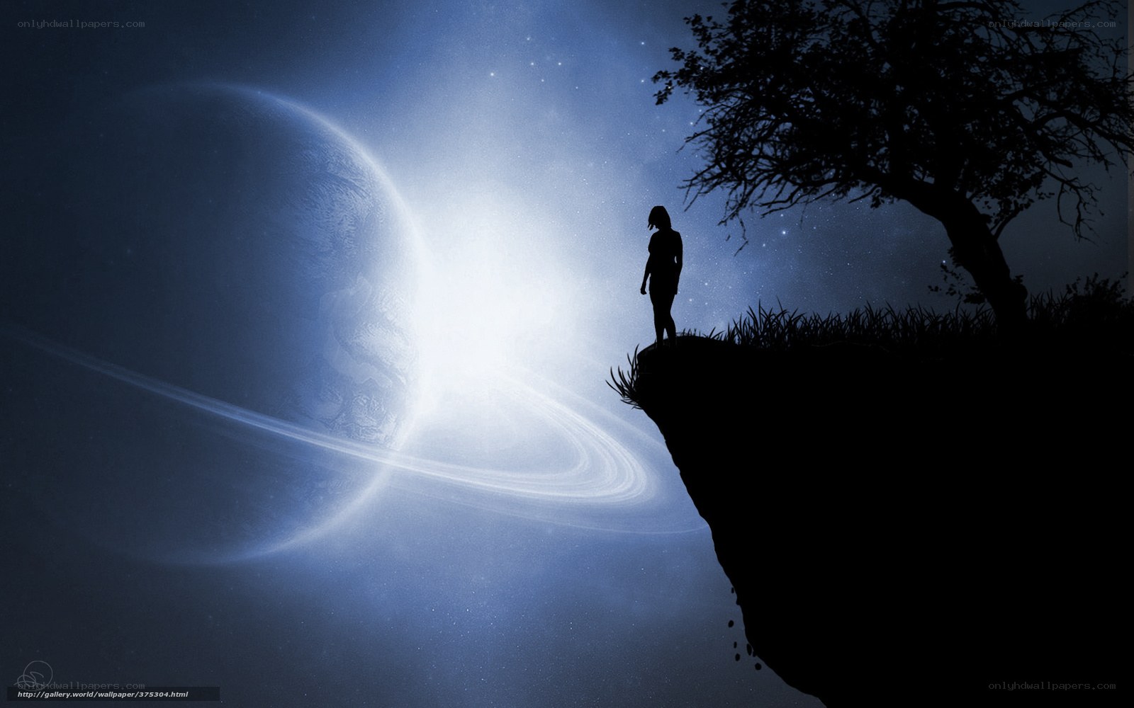 Silhouette on a cliff at night