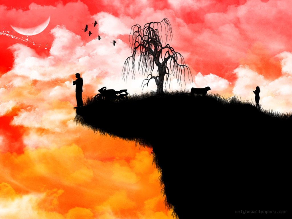 Silhouette on a cliff at sunset