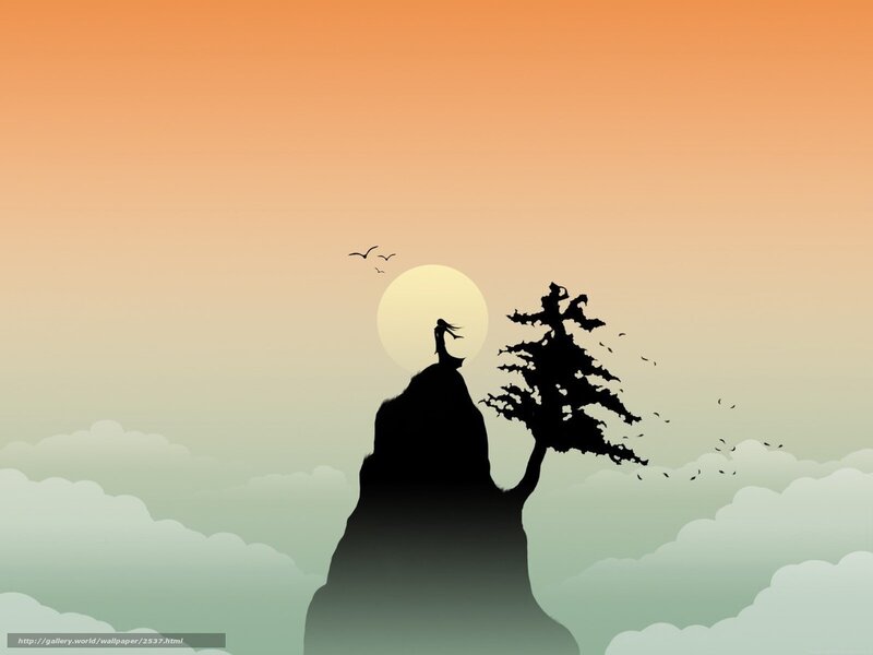 Silhouette on a cliff at sunset