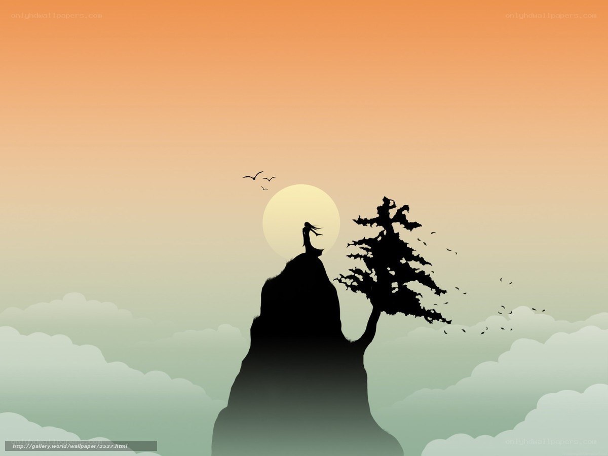 Silhouette on a cliff at sunset