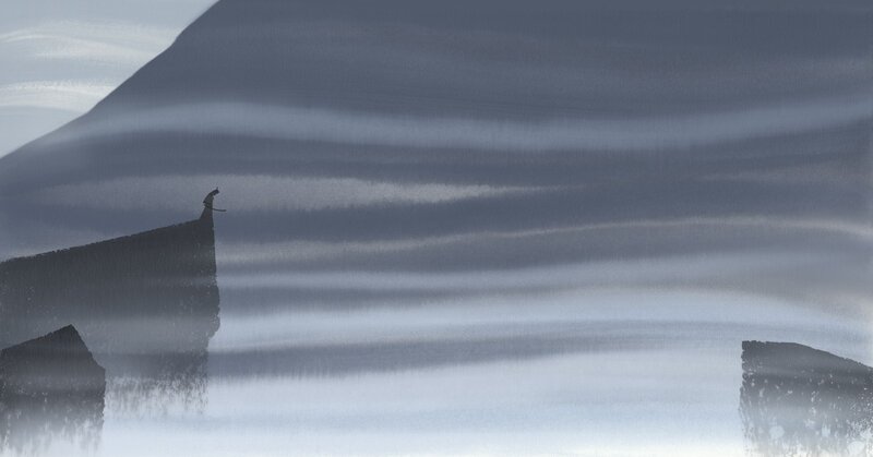 Silhouette on a Cliff — Gray, Serene