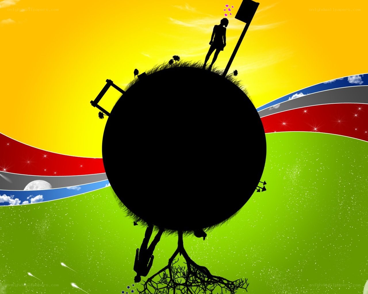 Silhouette on a colorful planet