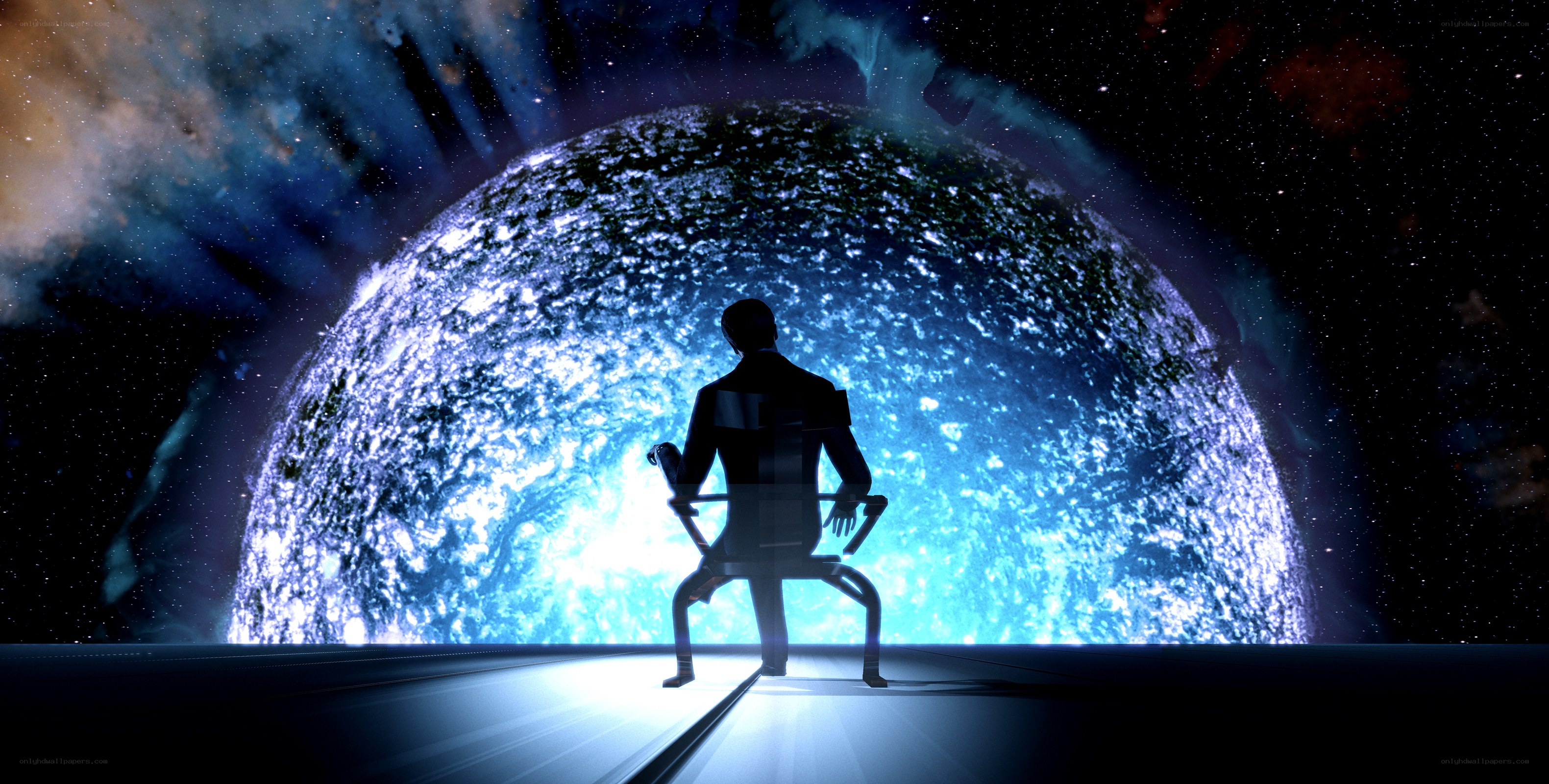 silhouette on a cosmic bench