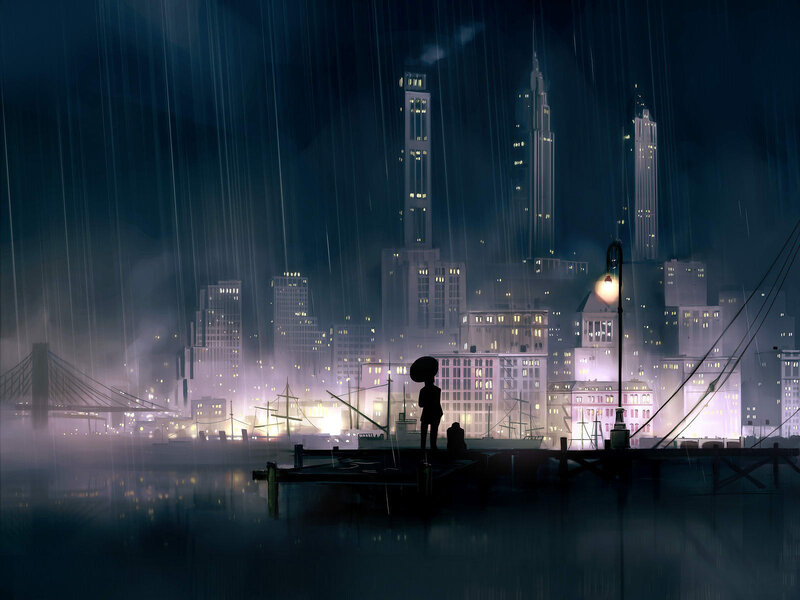 Silhouette on a Dock — Blue, Melancholic
