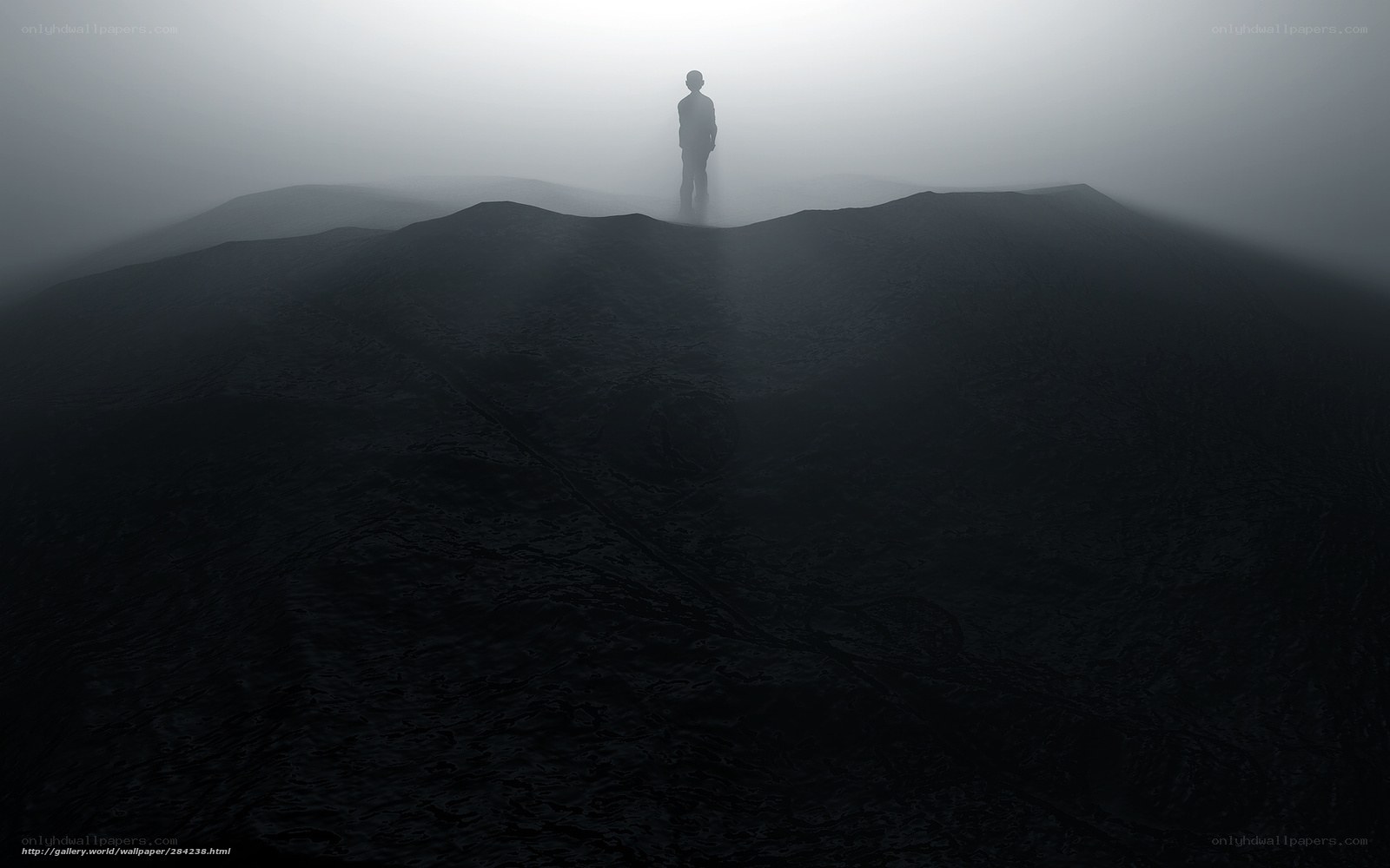 Silhouette on a foggy hill