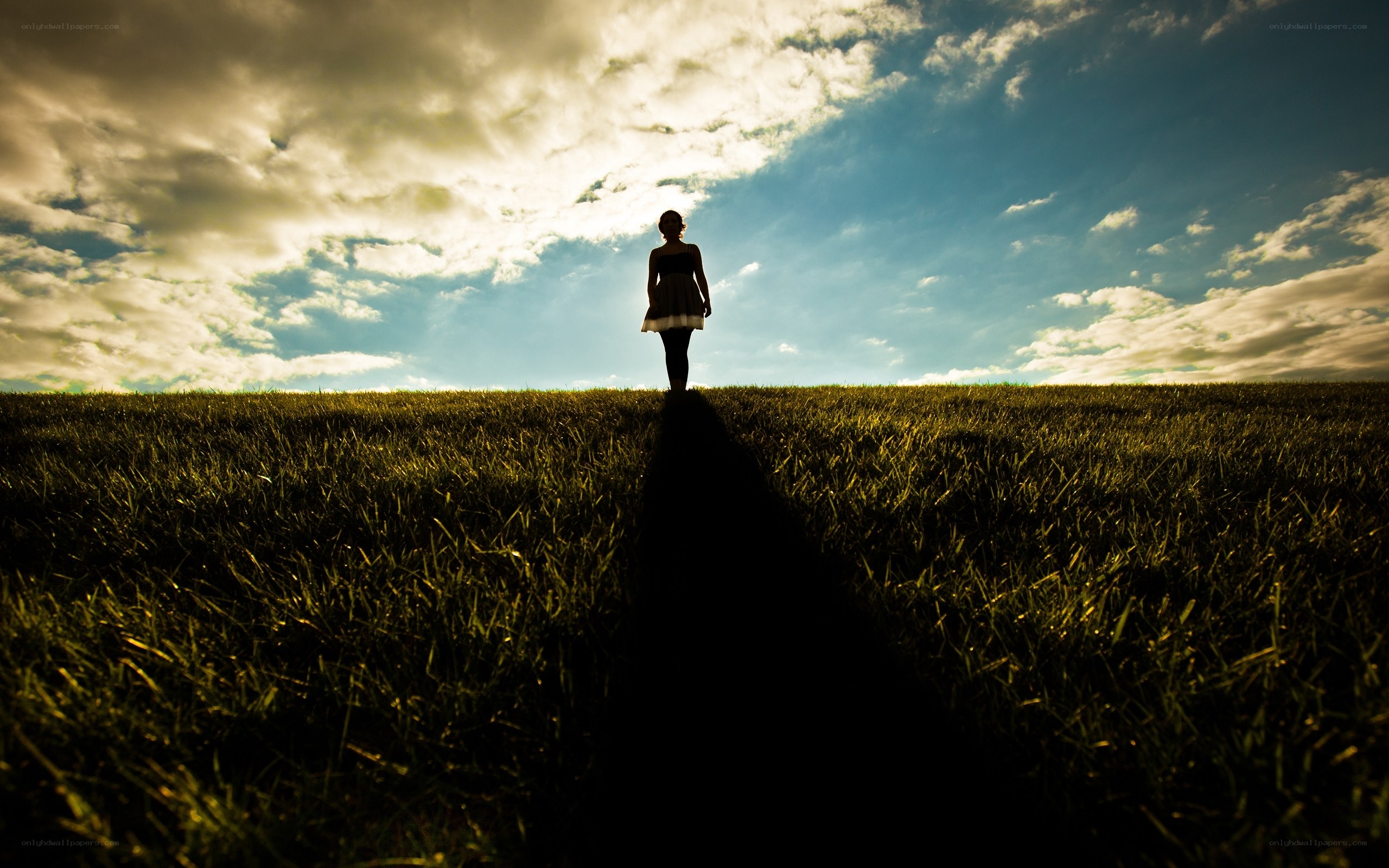 Silhouette on a grassy hill