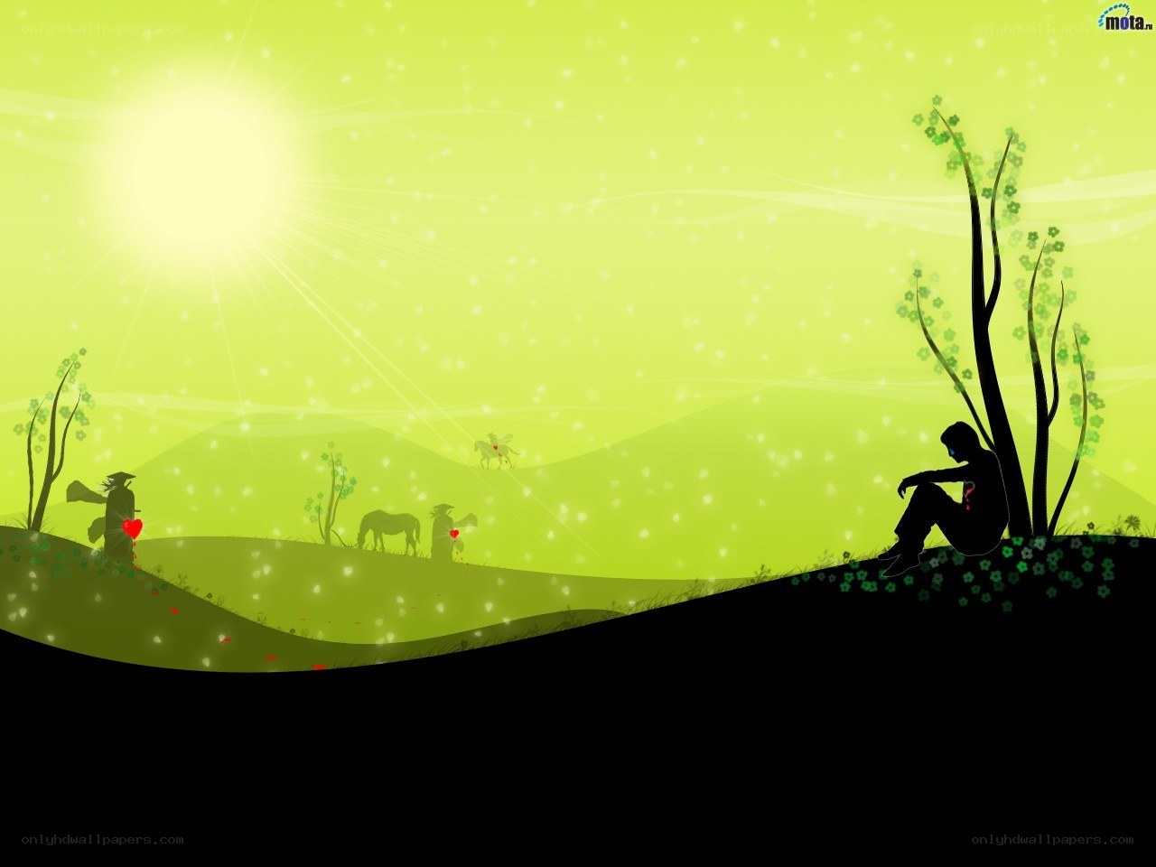Silhouette on a green hill