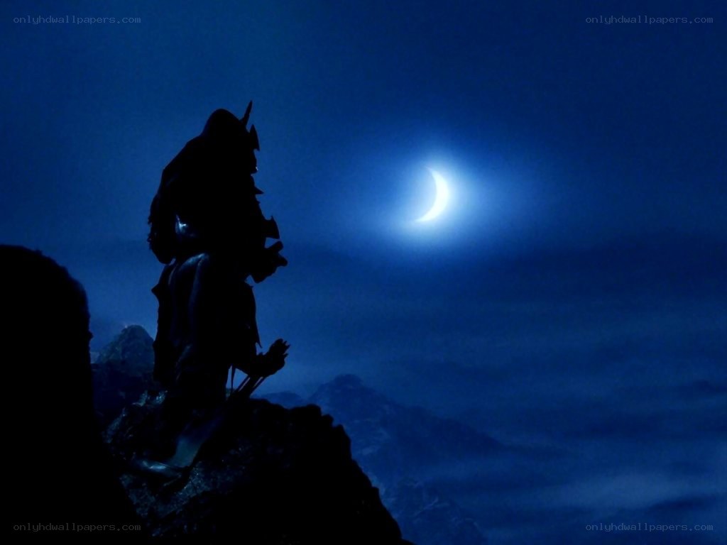 silhouette on a mountain at night