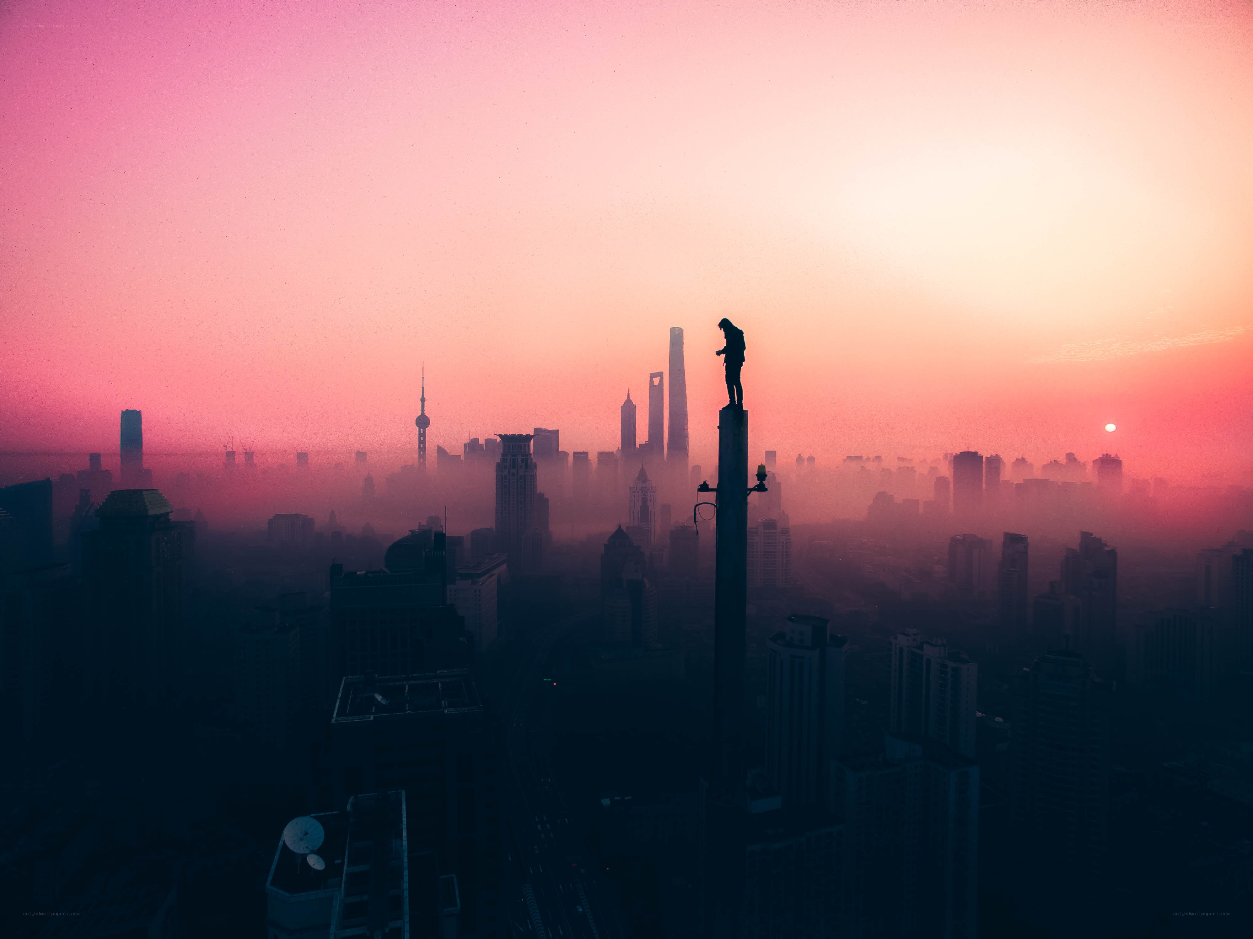 Silhouette on a pole at sunrise