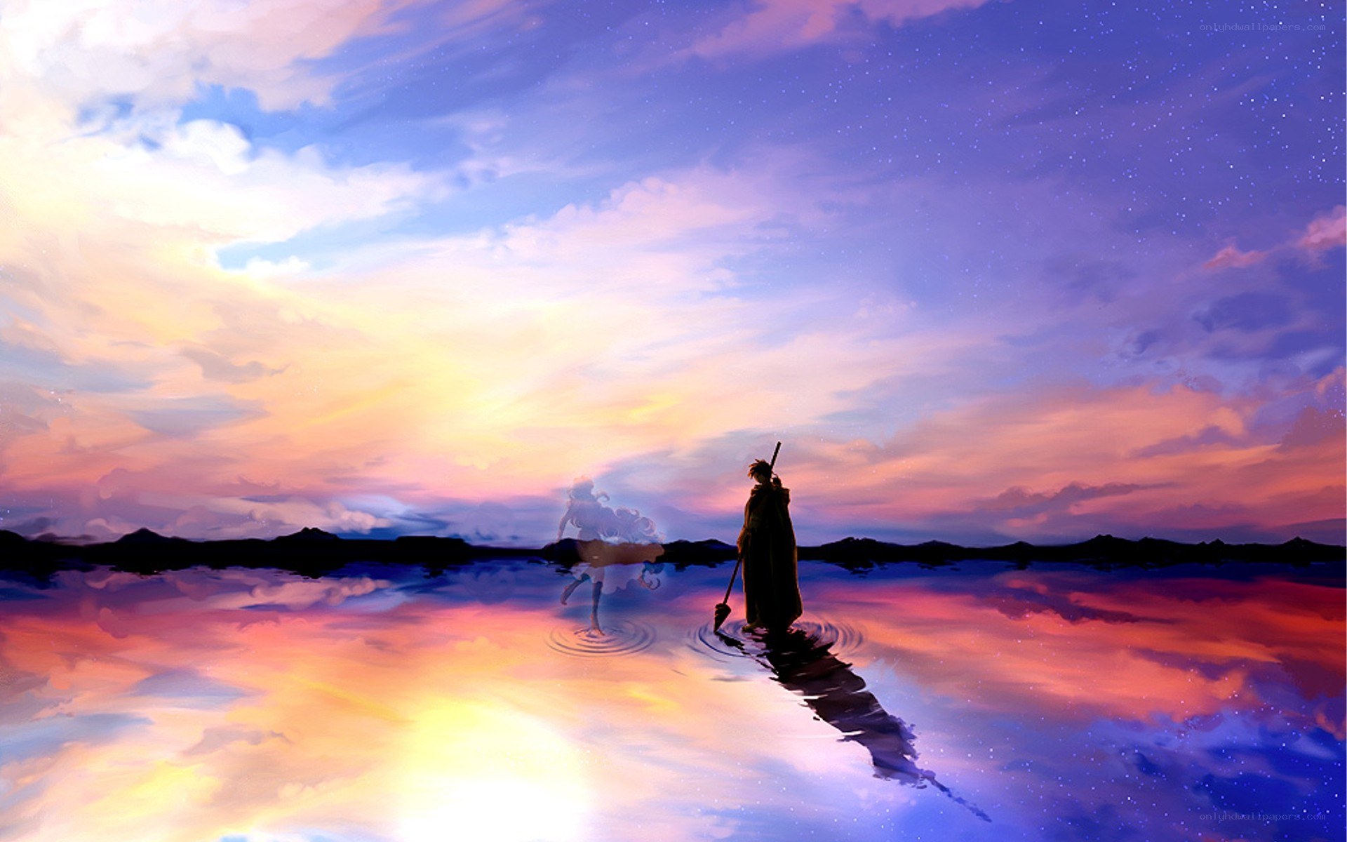 silhouette on a reflective lake