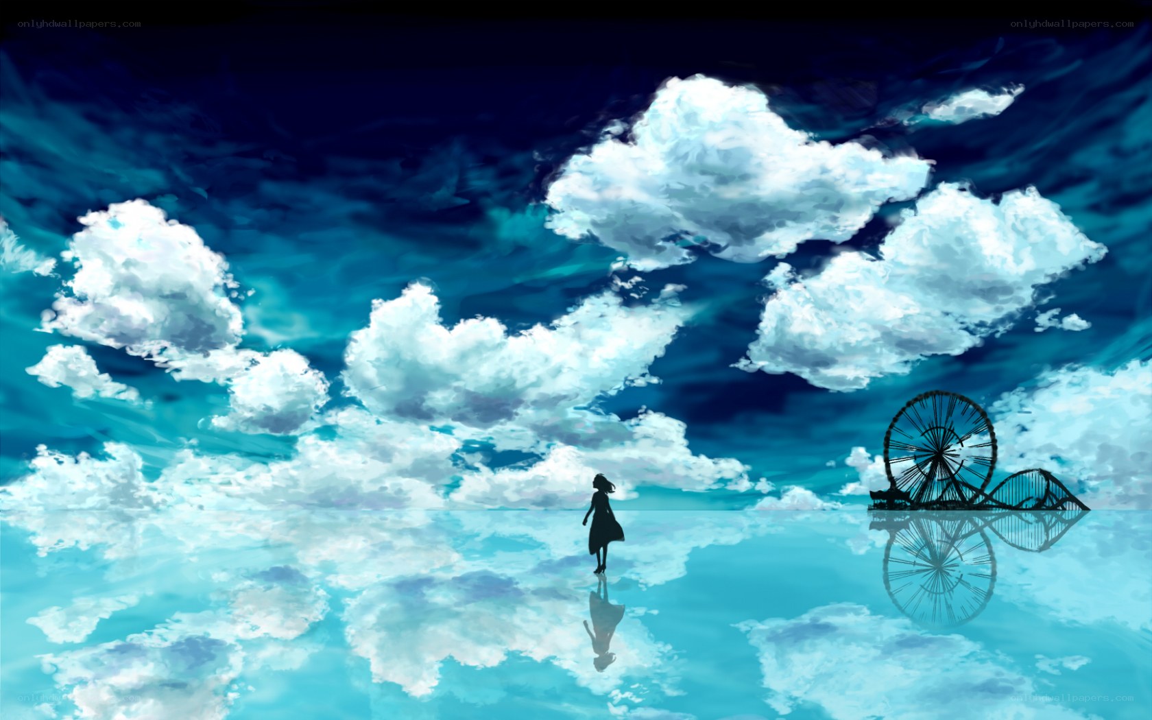 Silhouette on a reflective sky