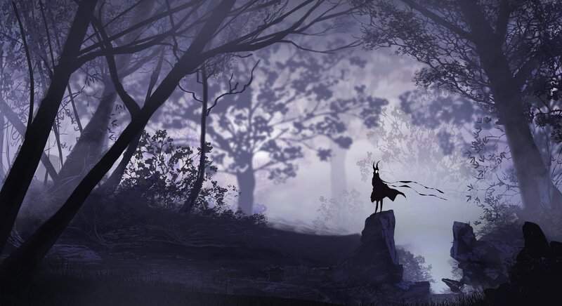 Silhouette on a Rock — Purple