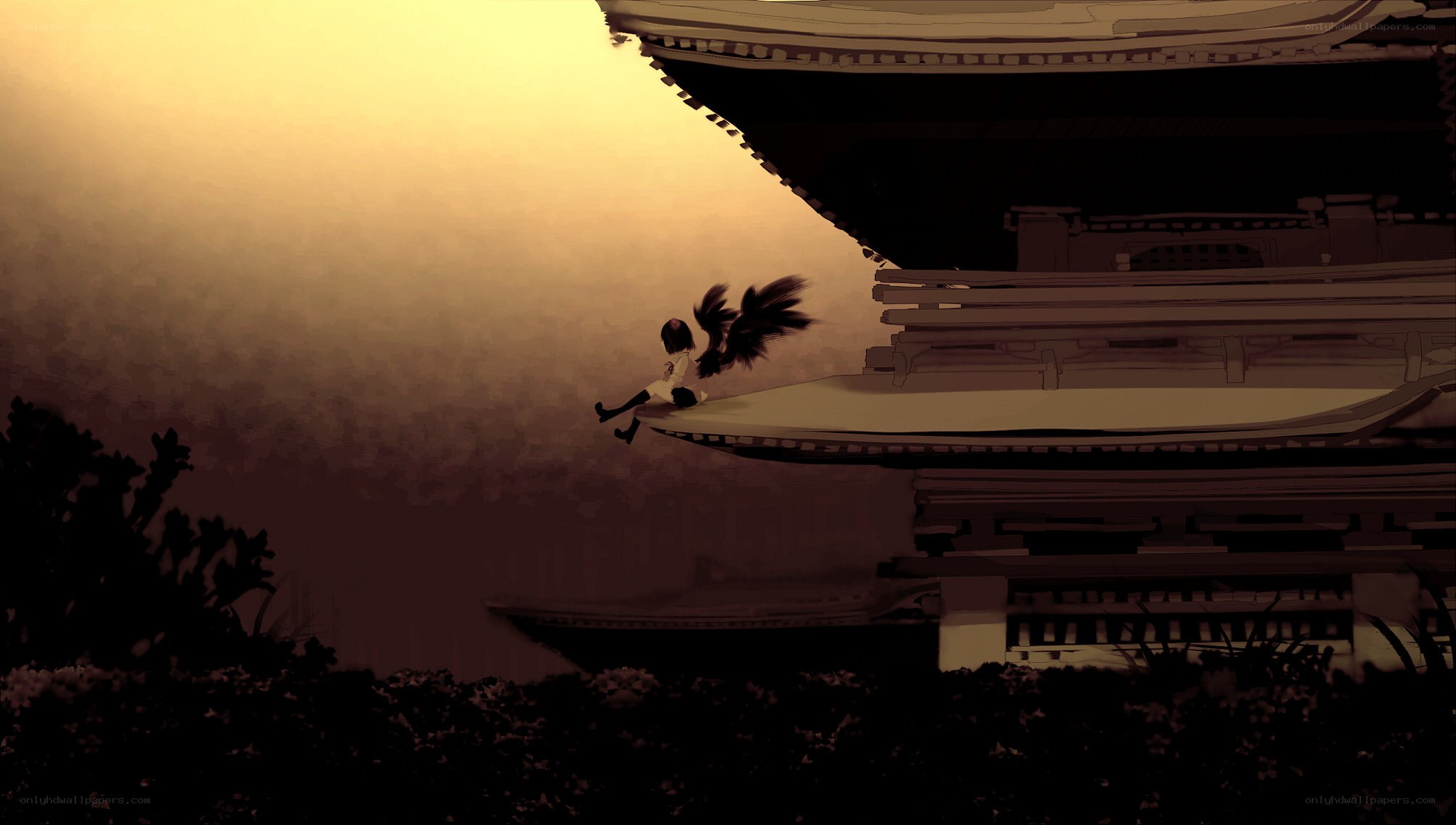 Silhouette on a temple roof