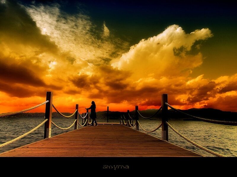 Silhouette on a wooden pier