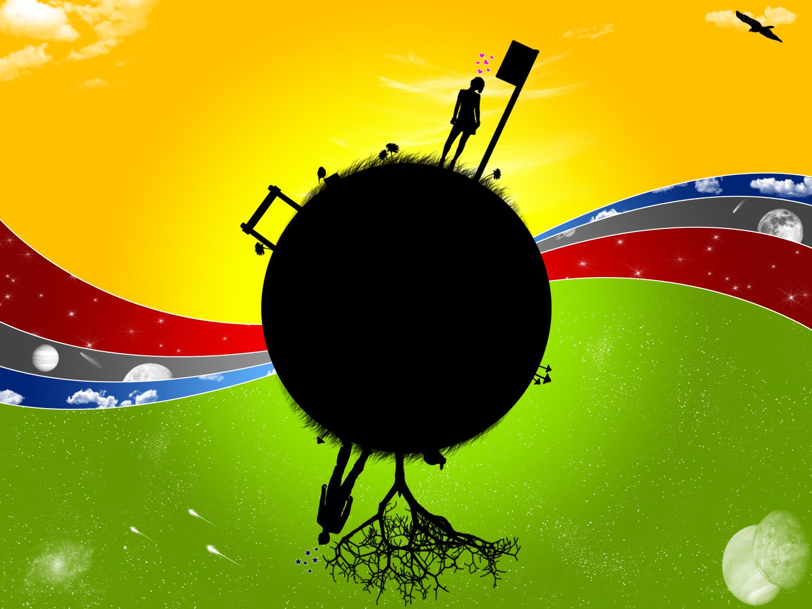 silhouette on a world