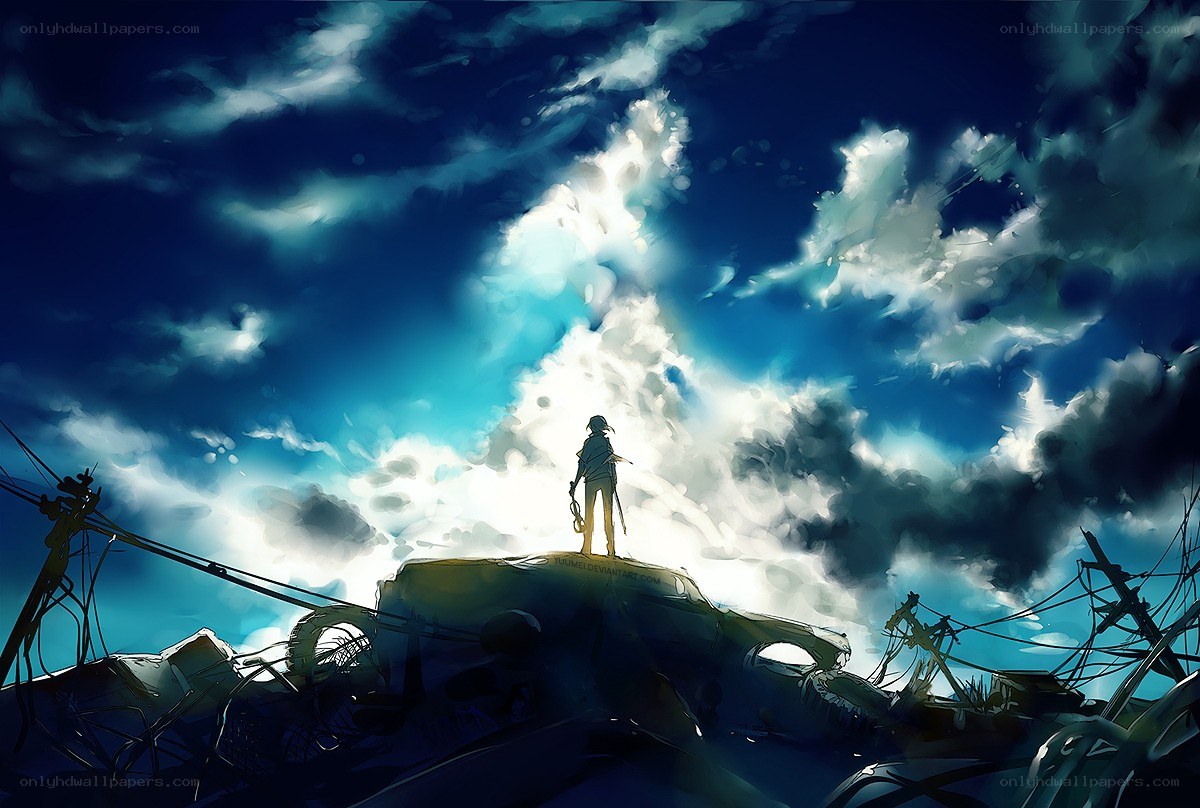 Silhouette on a wrecked car