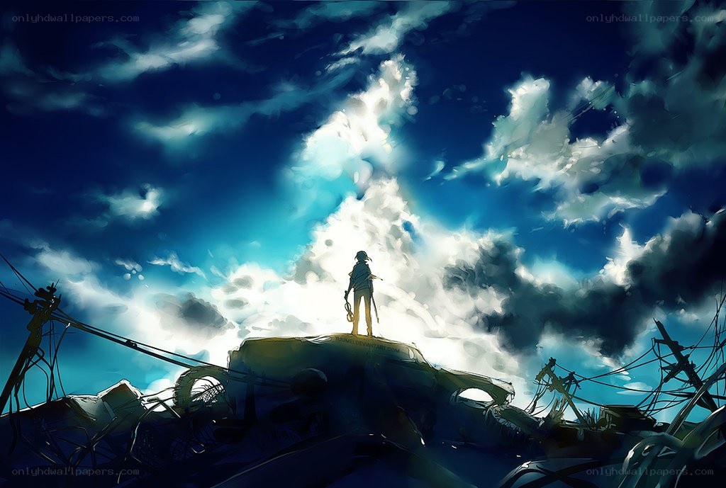 Silhouette on a wrecked car