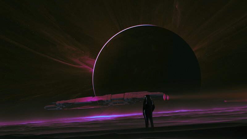 Silhouette on Alien Planet — Purple, Dramatic