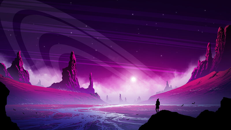 Silhouette on Alien Planet — Purple, Serene