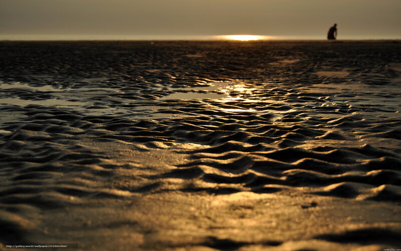 Silhouette on Beach at Sunset — Gold