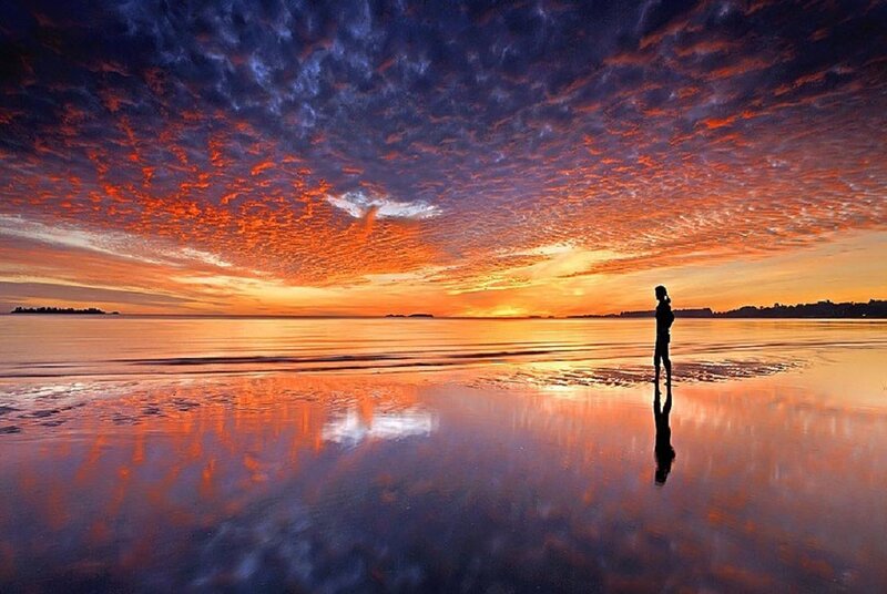 Silhouette on Beach — Orange, Dramatic, Sunset