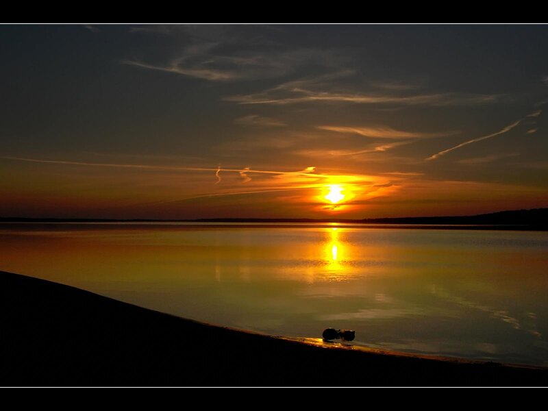 Silhouette on Beach — Orange, Serene, Sunset