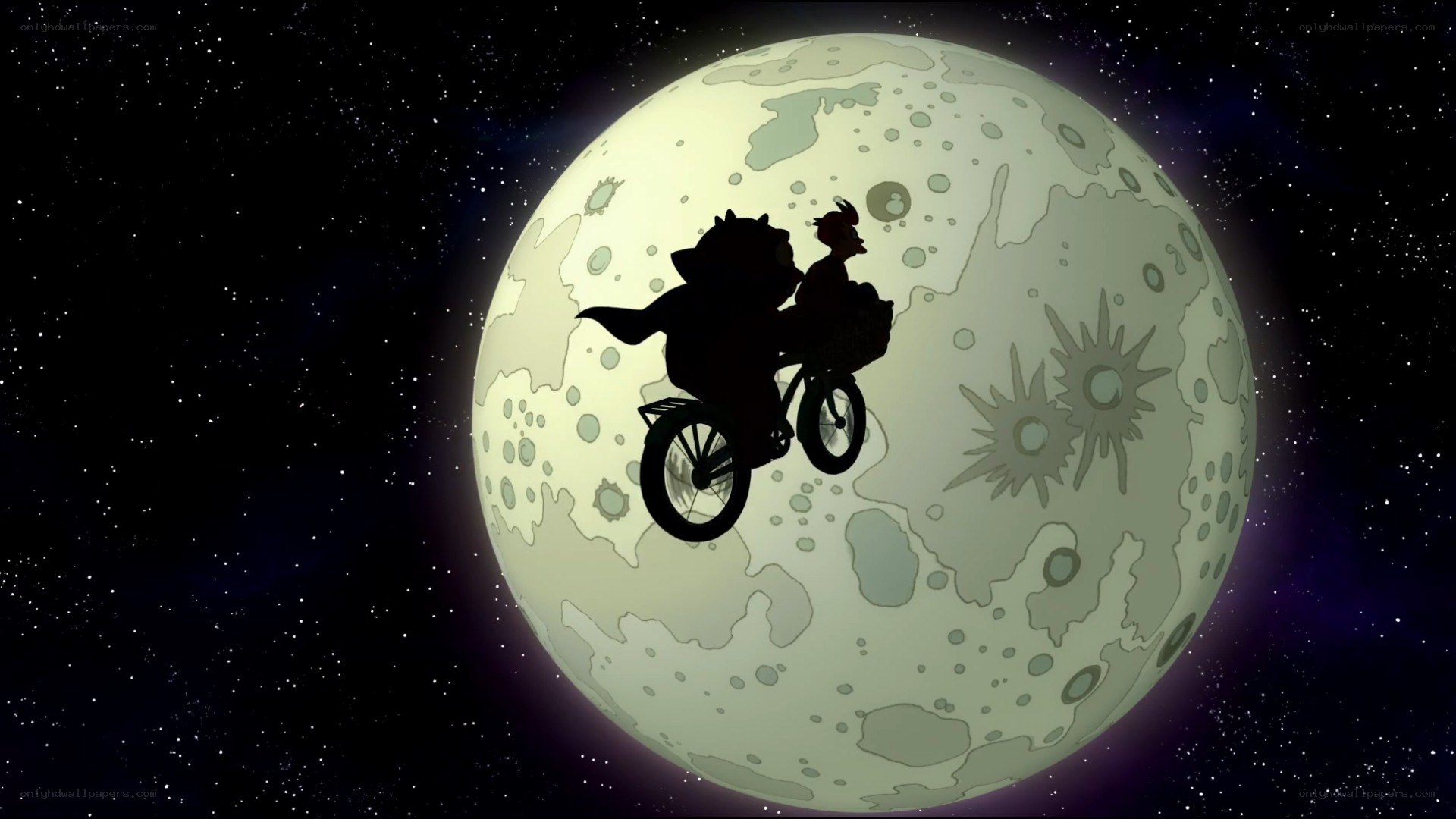 Silhouette on bicycle against moon