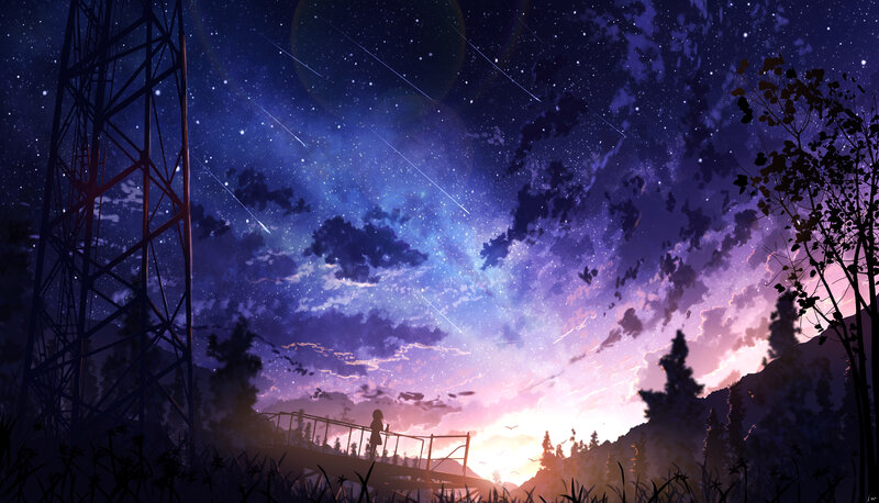 Silhouette on Bridge — Purple, Serene